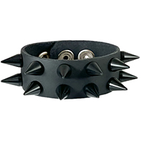 2 Row Cone Spikes (Black) on a Snap Black Leather Bracelet by Funk Plus