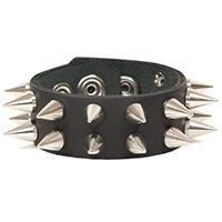 2 Row Cone Spikes (Silver) on a Snap Black Leather Bracelet by Funk Plus