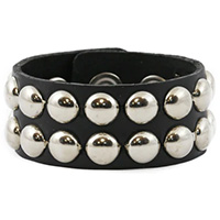 2 Row Spot Studs on a Snap Black Leather Bracelet by Funk Plus