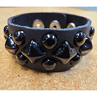 Pyramid & Spot Studs on a Snap Black Leather Bracelet by Funk Plus- Black