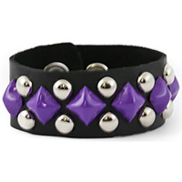 Pyramid & Spot Studs on a Snap Black Leather Bracelet by Funk Plus- Purple