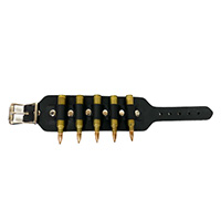 Bullets On A Black Leather Bracelet by Funk Plus- Brass/Copper