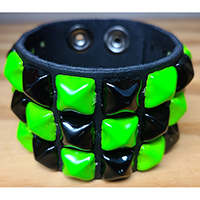 3 Row Checkered Pyramid Bracelet by Funk Plus- Black & Green