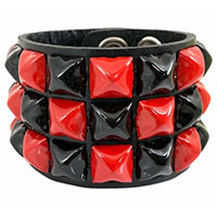 3 Row Checkered Pyramid Bracelet by Funk Plus- Black & Red