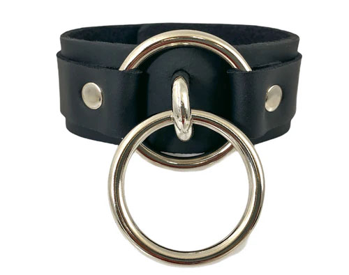 Double Silver Bondage Ring on a Black Leather Bracelet by Funk Plus