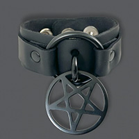 Pentagram Black Leather Bracelet by Funk Plus- Black