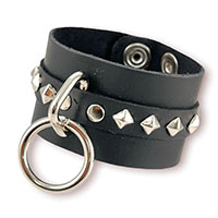 Strap Bondage Ring With Pyramids on a Black Leather Bracelet by Funk Plus