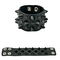 Black UK77 Cone Studs On A Black Leather Bracelet by Funk Plus