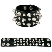 UK77 Cone Studs On A Black Leather Bracelet by Funk Plus