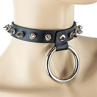 1 Row 1/2" Spike Bondage Black Leather Choker by Funk Plus