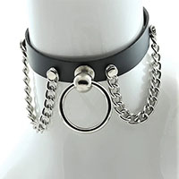 Black Leather Choker With Knocker Ring And 2 Hanging Chains by Funk Plus