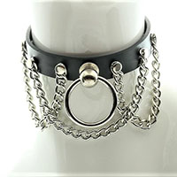 Black Leather Choker With Knocker Ring And Hanging Chains by Funk Plus