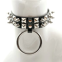 Studs, Spikes & O-Ring On A Black Leather Choker by Funk Plus