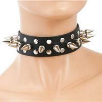 Spikes And Spots Black Leather Choker by Funk Plus