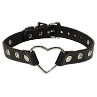 Metal Heart With Grommets Choker by Funk Plus- Black Leather
