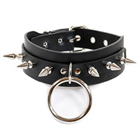 1 Row 1" Spikes & Ring on a Black Leather Choker by Funk Plus