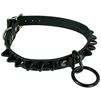 1 Row Black British Cones & Black Ring on a Black Leather Choker by Funk Plus