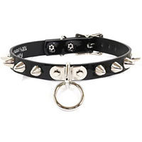 1 Row British Cones & Ring on a Black Leather Choker by Funk Plus