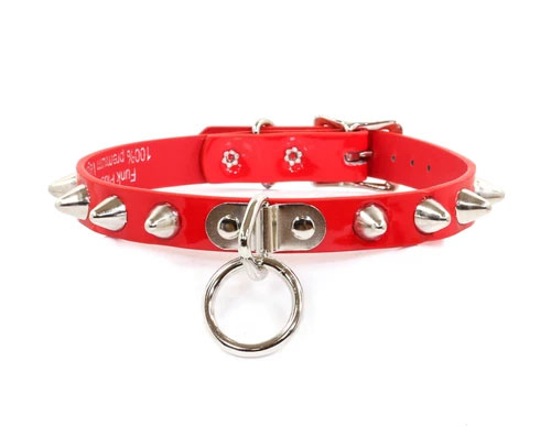 1 Row British Cones & Ring on a Red Patent (Vegan) Choker by Funk Plus