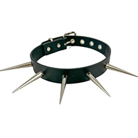 1 Row of 2 1/4" Cone Spikes on a Black Leather Choker by Funk Plus