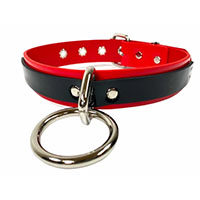 Red/Black Vegan Bondage Ring Patent Choker by Funk Plus (Non-Leather)