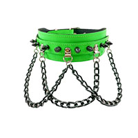 Spikes And Chains Choker by Funk Plus- Green Patent (Vegan)