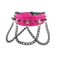 Spikes And Chains Choker by Funk Plus- Pink Patent (Vegan)