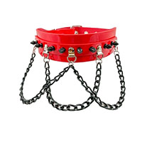Spikes And Chains Choker by Funk Plus- Red Patent (Vegan)