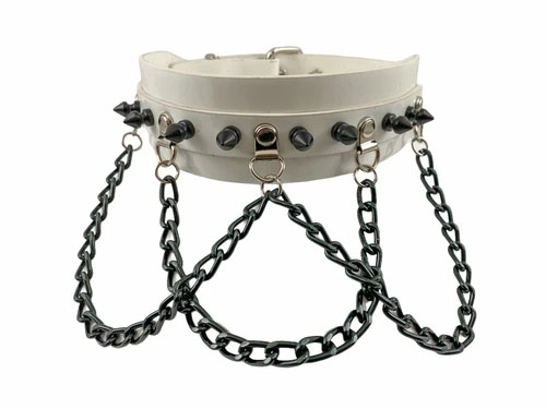 Spikes And Chains Choker by Funk Plus- White Patent (Vegan)