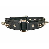 Spikes And Ring Choker by Funk Plus- Black Patent (Vegan)