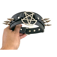 Pentagram & Spikes Choker by Funk Plus- Black Leather