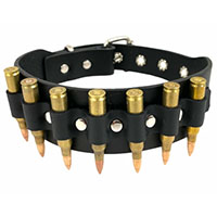 Black Leather Choker With Bullets by Funk Plus- Brass/Copper