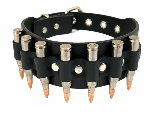 Black Leather Choker With Bullets by Funk Plus- Nickel/Copper