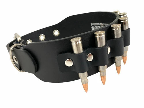Black Leather Choker With Bullets by Funk Plus- Nickel/Copper