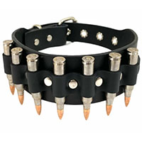 Black Leather Choker With Bullets by Funk Plus- Nickel/Copper