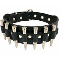 Black Leather Choker With Bullets by Funk Plus- Nickel/Nickel