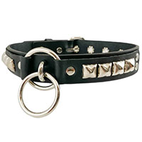 Double Ring & 1 Row Pyramids On A Black Leather Choker by Funk Plus