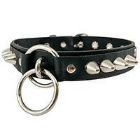 Double Ring & 1 Row British Cones On A Black Leather Choker by Funk Plus