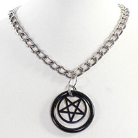 Black Ring & Pentagram Pendant & Chain by Funk Plus- Black Pentagram