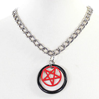 Black Ring & Pentagram Pendant & Chain by Funk Plus- Red Pentagram
