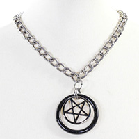 Black Ring & Pentagram Pendant & Chain by Funk Plus- Silver Pentagram