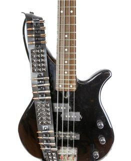 Bullets & Pyramids Black Leather Guitar Strap by Funk Plus (Nickel/Copper Bullets)