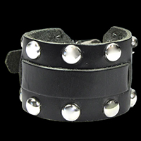 Dome Studs Black Leather Buckle Bracelet by Mascorro Leather