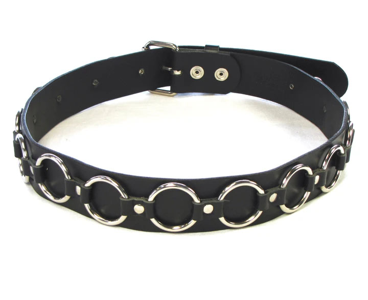 Black Leather 1 1/2" Belt With Bondage Ring Strap