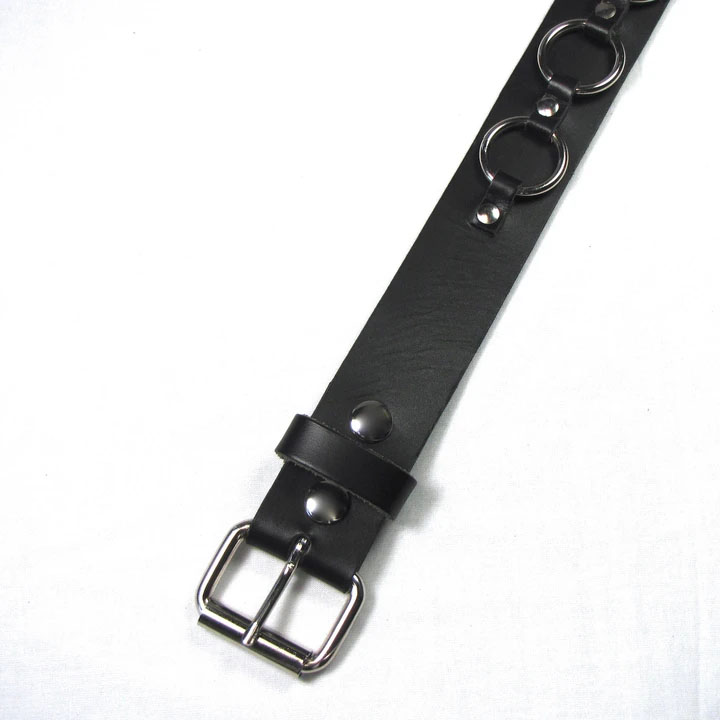 Black Leather 1 1/2" Belt With Bondage Ring Strap