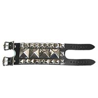3 Rows Mixed Pyramids on a 2 Buckle Black Leather Bracelet by Mascorro Leather