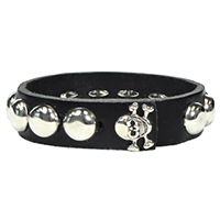 Dome Studs With Skull Snap on a Black Leather Bracelet by Mascorro Leather