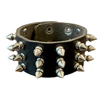 3 Rows Of Spikes on a Black Leather Bracelet by Mascorro Leather