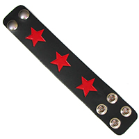 Red Stars on a Black Leather Bracelet by Mascorro Leather