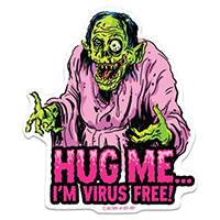 Hug Me...I'm Virus Free! Sticker by Retro-a-go-go (st1161)